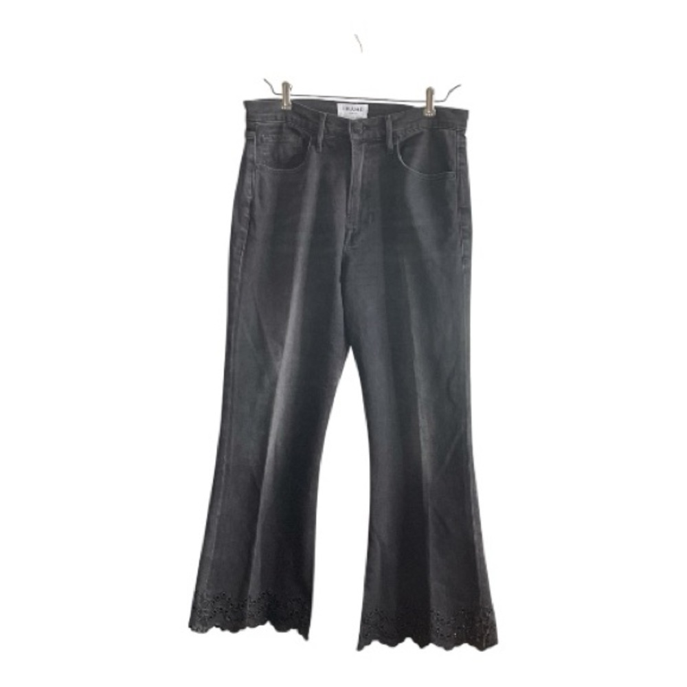 Frame Eyelet-Hem Cropped Flared Jeans  | Lacey Black | Size 29 - Picture 3 of 7